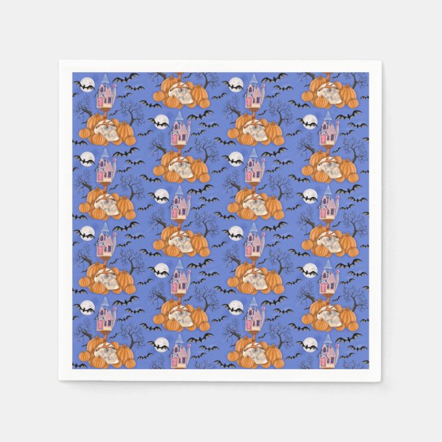 Halloween, pumpkins, skull and bats napkins (Front)