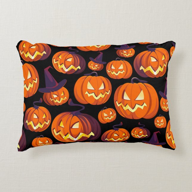 Halloween Pumpkins: Spooky Seamless Pattern. Decorative Cushion (Front)