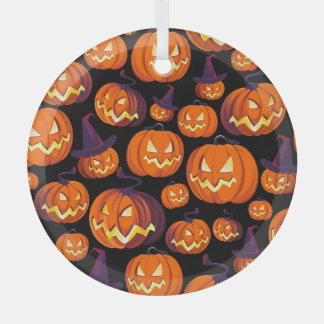 Halloween Pumpkins: Spooky Seamless Pattern. Glass Tree Decoration