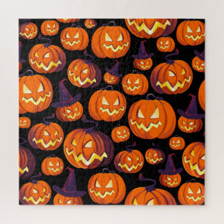 Halloween Pumpkins: Spooky Seamless Pattern. Jigsaw Puzzle