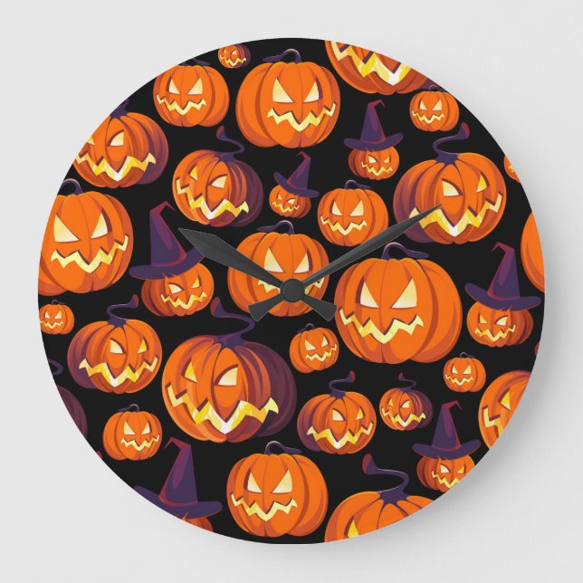 Halloween Pumpkins: Spooky Seamless Pattern. Large Clock (Front)