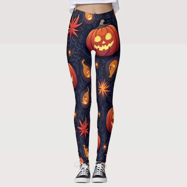 Halloween Pumpkins: Spooky Seamless Pattern. Leggi Leggings (Front)