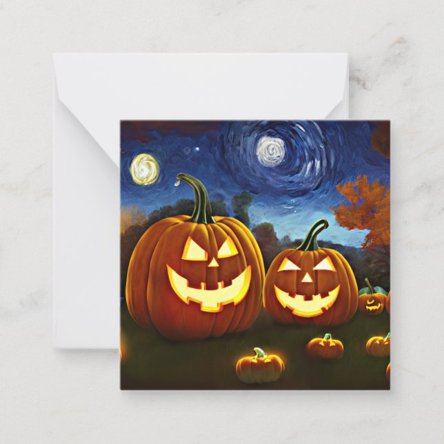 Halloween Pumpkins Starry Night Note Card (Front)