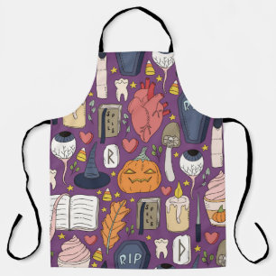 Halloween pumpkins, witchy seamless pattern. apron