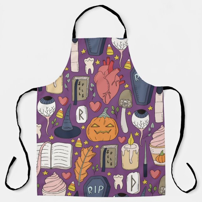 Halloween pumpkins, witchy seamless pattern. apron (Front)