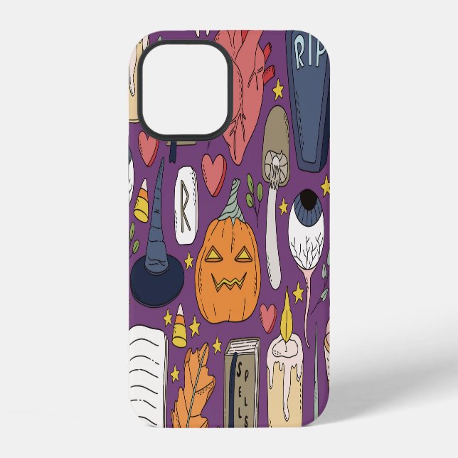 Halloween pumpkins, witchy seamless pattern. iPhone case (Back)