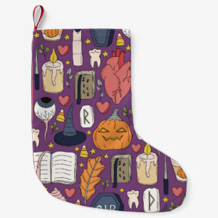 Halloween pumpkins, witchy seamless pattern. small christmas stocking