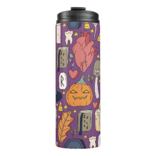 Halloween pumpkins, witchy seamless pattern. thermal tumbler