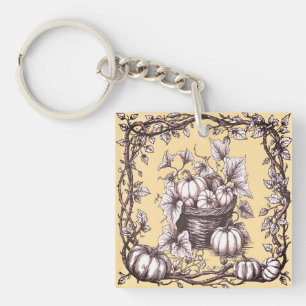 Halloween Pumpkins with Autumn Leaves Key Ring