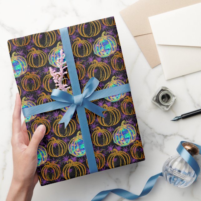 Halloween Pumpkins With Faux glitter Wrapping Paper (Gifting)