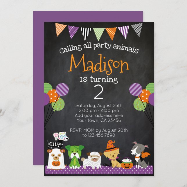 Halloween Puppies Birthday Invitation (Front/Back)
