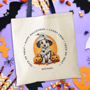 Halloween Puppy Dog Personalised Trick Or Treat Tote Bag