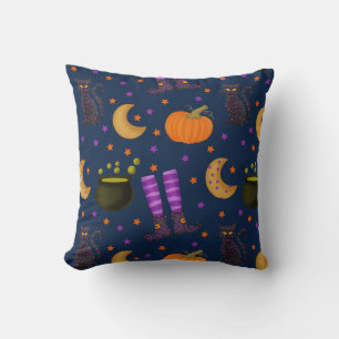 Halloween Purple and Orange Patterned Cushion