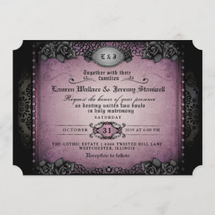 Halloween Purple & Black Gothic Together Wedding Invitation