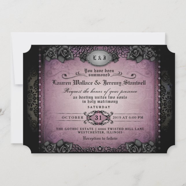 Halloween Purple Black Gothic Wedding RECEPTION Invitation (Front)
