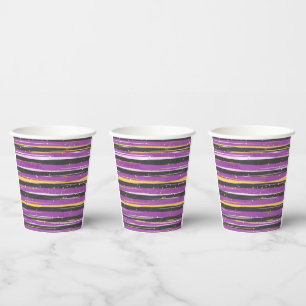 HALLOWEEN PURPLE BLACK ORANGE STRIPES PAPER CUPS