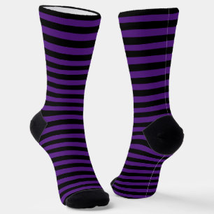Halloween Purple Black Stripes Pattern Monogrammed Socks