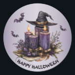 Halloween Purple Candles Bats Spooky Scary Classic Round Sticker<br><div class="desc">Halloween Purple Candles Bats Spooky Scary Classic Round Sticker. Unique,  beautiful,  stylish design. Easy to be personalised. Font style,  size and colours can be changed. Matching items are available.</div>