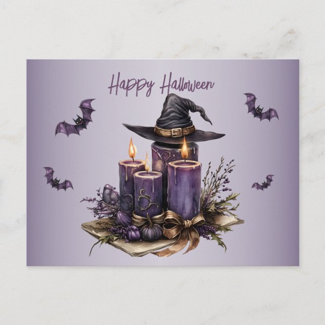 Halloween Purple Candles Bats Spooky Scary Postcard (Front)