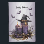 Halloween Purple Candles Bats Spooky Scary Tea Towel<br><div class="desc">Halloween Purple Candles Bats Spooky Scary kitchen towel. Unique,  beautiful,  stylish design. Easy to be personalised. Font style,  size and colours can be changed. Matching items are available.</div>