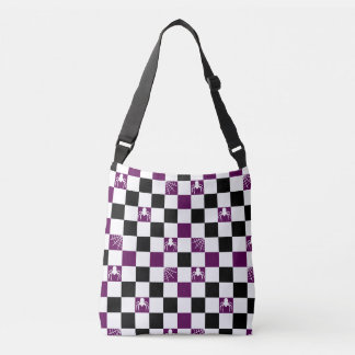 Halloween Purple Chequered Pattern Spiders & Webs Crossbody Bag