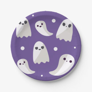 Halloween Purple Cute Ghost Pattern Paper Plate