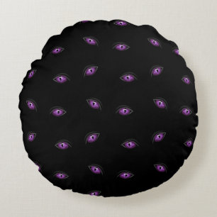 Halloween, Purple Eyes, Trick Or Treat, Boo Round Cushion