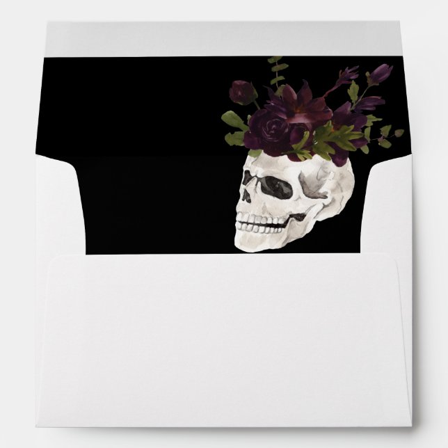 Halloween Purple Floral & Skull Black & White Envelope (Back (Bottom))