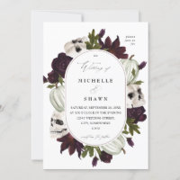 Halloween Purple Floral & Skull Wedding White