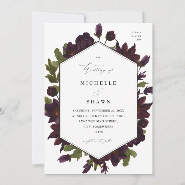 Halloween Purple Floral Wedding Invitation (Front)