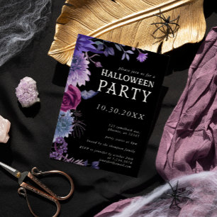 Halloween Purple Gothic Floral Party Invitation