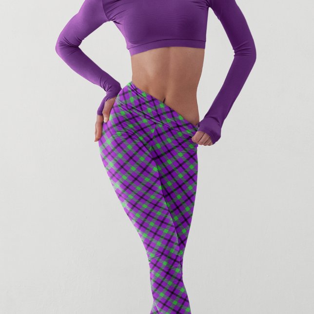 Halloween Purple Green Tartan Modern Pattern Leggings (Creator Uploaded)