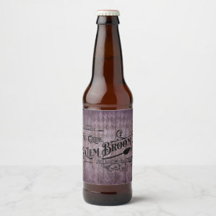 Halloween Purple Grunge Gothic Salem Broom Company Beer Bottle Label