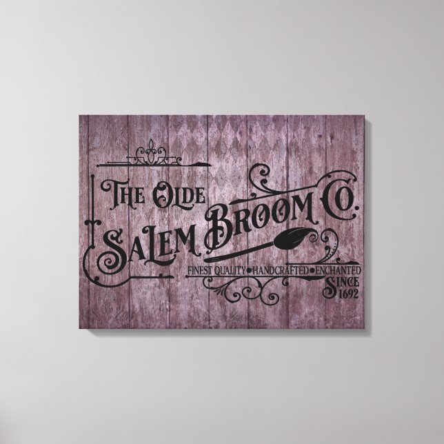 Halloween Purple Grunge Gothic Salem Broom Company Canvas Print (Front)