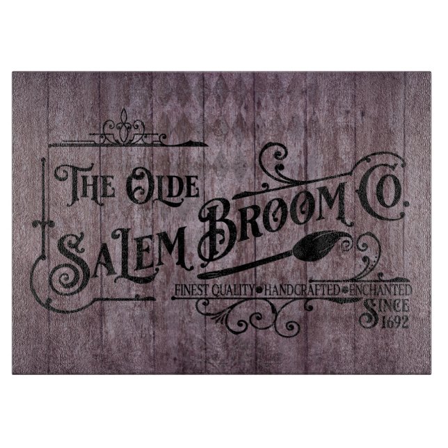 Halloween Purple Grunge Gothic Salem Broom Company Cutting Board (Front)