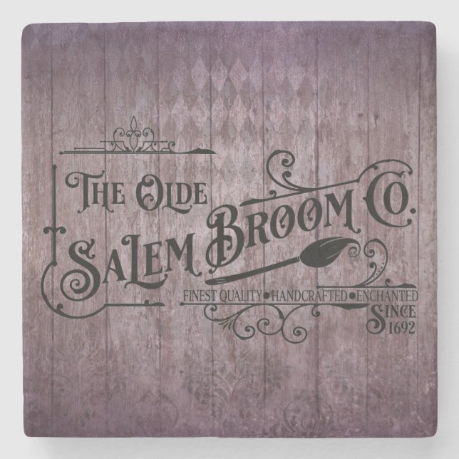 Halloween Purple Grunge Gothic Salem Broom Company Stone Coaster (Front)