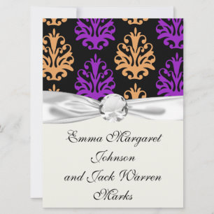 halloween purple orange black damask invitation