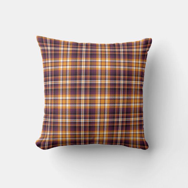 Halloween Purple & Orange Plaid Pattern Cushion (Front)