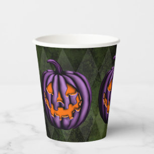 Halloween Purple Pumpkin Green Grunge Paper Cups
