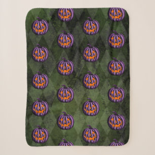 Halloween Purple Pumpkin Green Grunge Sherpa Blanket