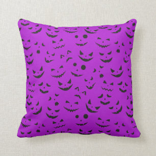 Halloween Purple Pumpkin Smile Cotton 16"X16 Cushion