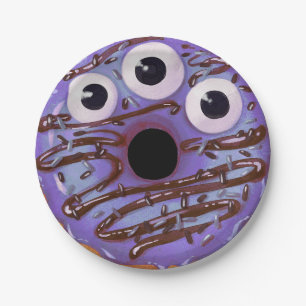 Halloween Purple Three Eyed Monster Donut Paper Plate