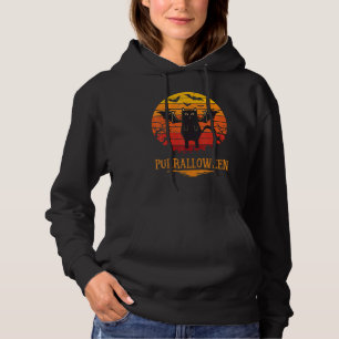 Halloween Purralloween Ghost Black Cat Retro Women Hoodie