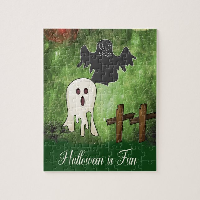 Halloween Puzzle with Black & White Ghost (Vertical)