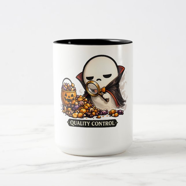 Halloween Quality Control Cute Vampire  Two-Tone Coffee Mug (Center)