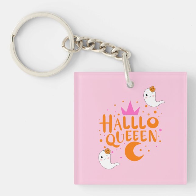 Halloween Queen, Halloqueen, Retro Halloween Art Key Ring (Front)