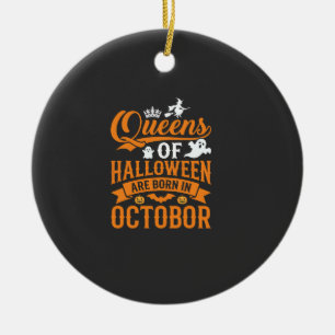 Halloween Queens Born in October Vintage Typograph Ceramic Tree Decoration