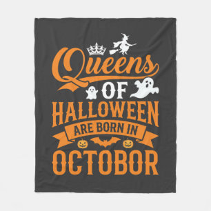 Halloween Queens Born in October Vintage Typograph Fleece Blanket