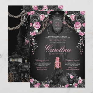 Halloween Quinceañera Black & Pink Gothic Princess Invitation