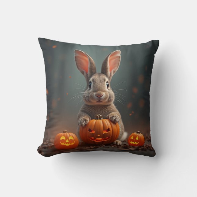 Halloween Rabbit Throw Pillow (Front)